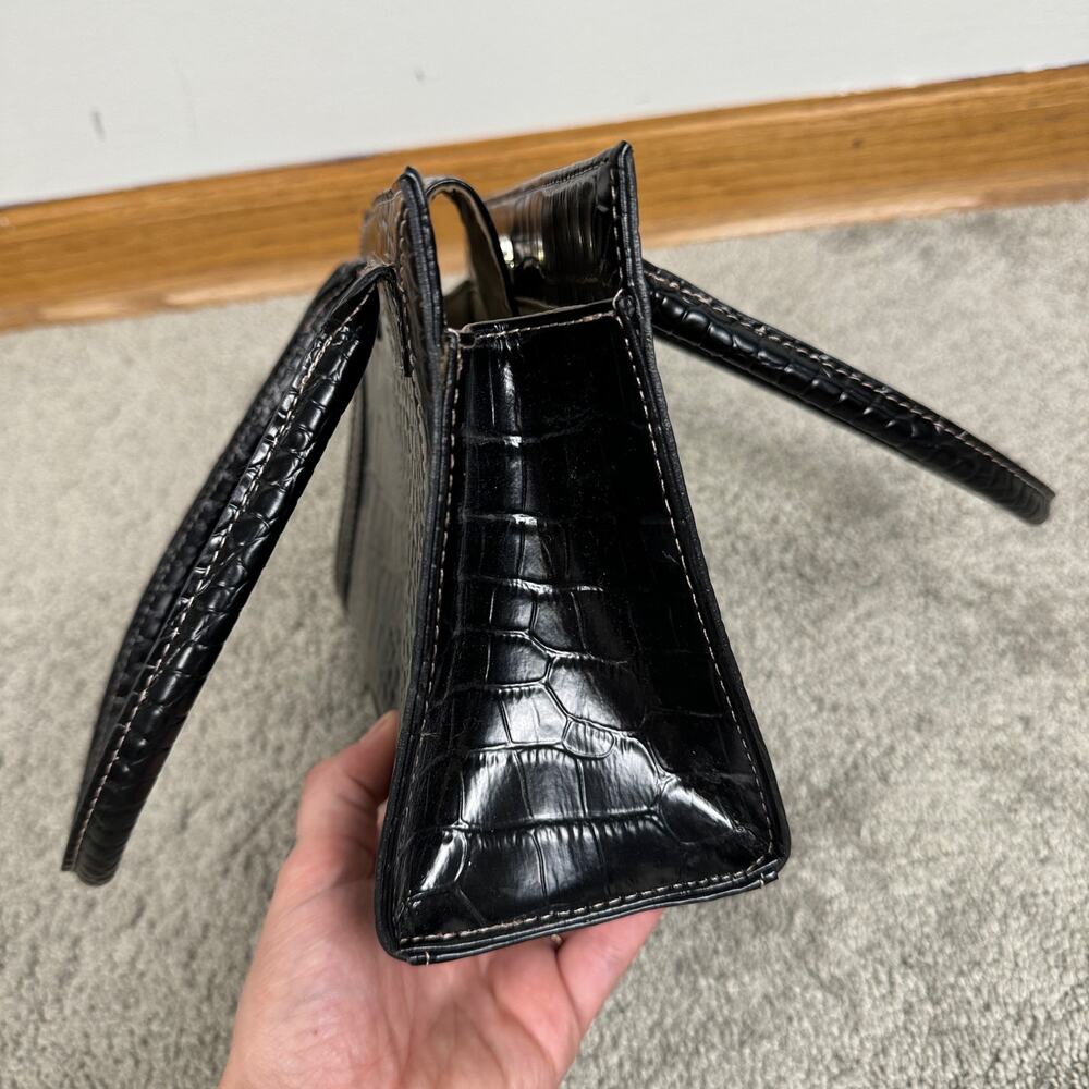 y2k 00s Vintage Liz Claiborne Purse Black Croc Mini Top Handle Bag w/ Bow Tassel - Picture 10 of 12